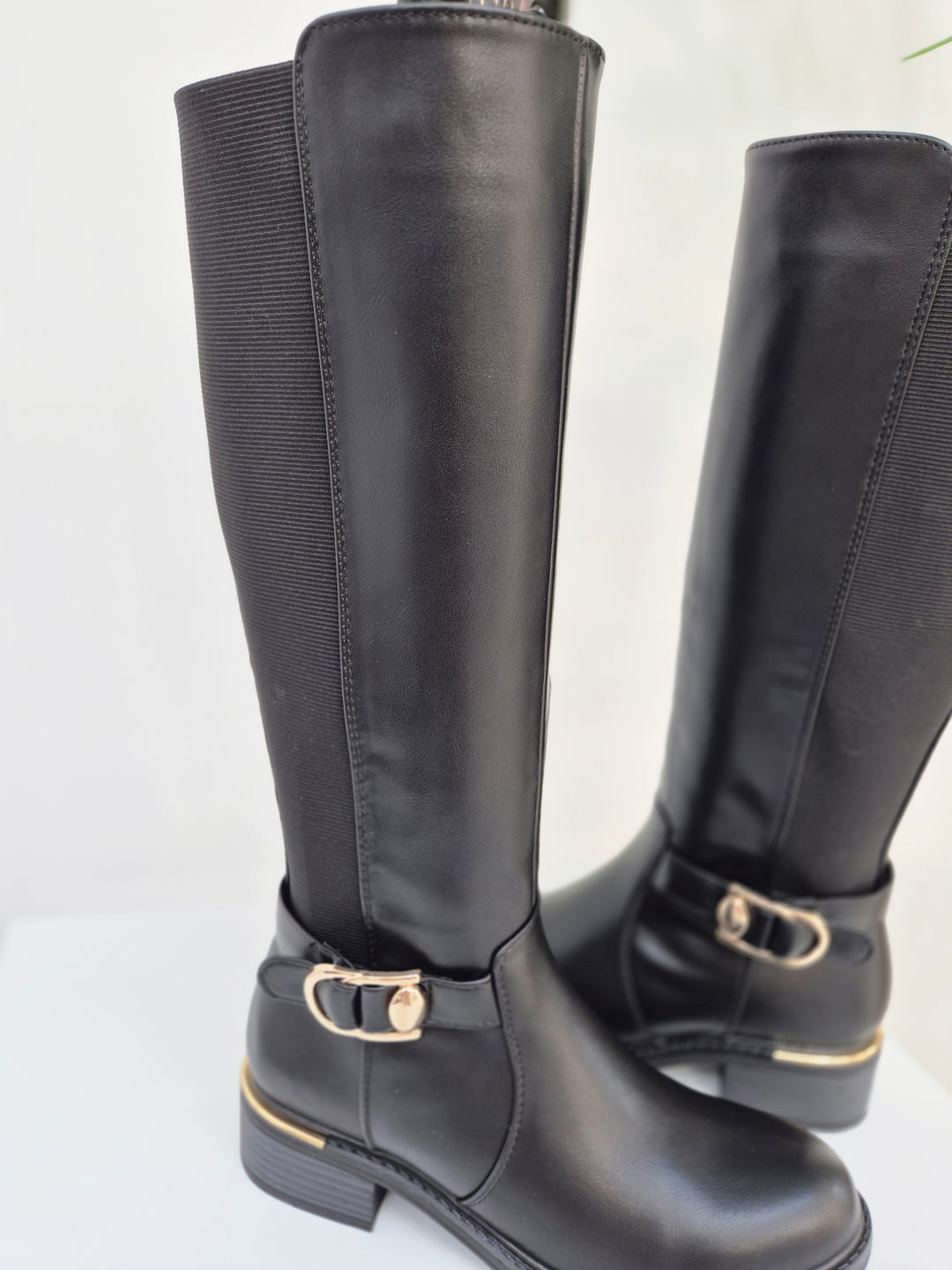 Boston Riding Boots with Elasticated Stretchy Back - Black
