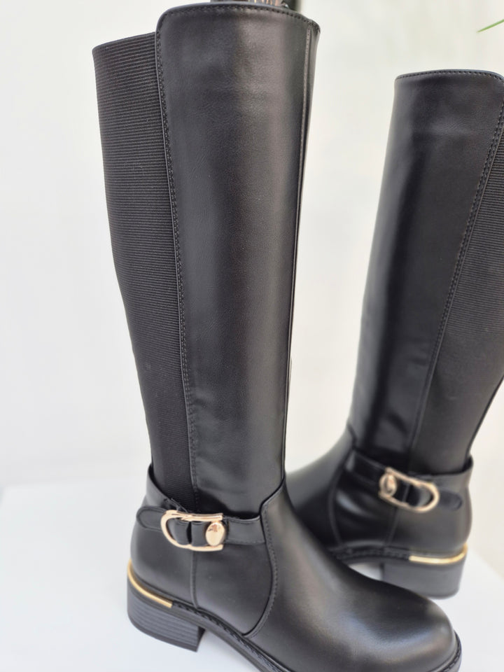 Boston Riding Boots with Elasticated Stretchy Back - Black