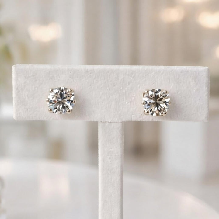 Crystal Solitaire Stud Earrings - Gold Tone (Pierced)