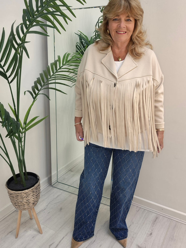 Texas Fringed Jacket  - (One Size fits from Size 12/14 to Size 18) - Beige