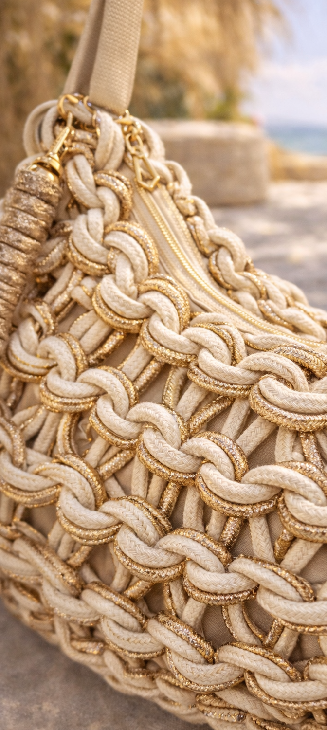 Marbella Gold Metallic Rope Bag - Cream/Gold