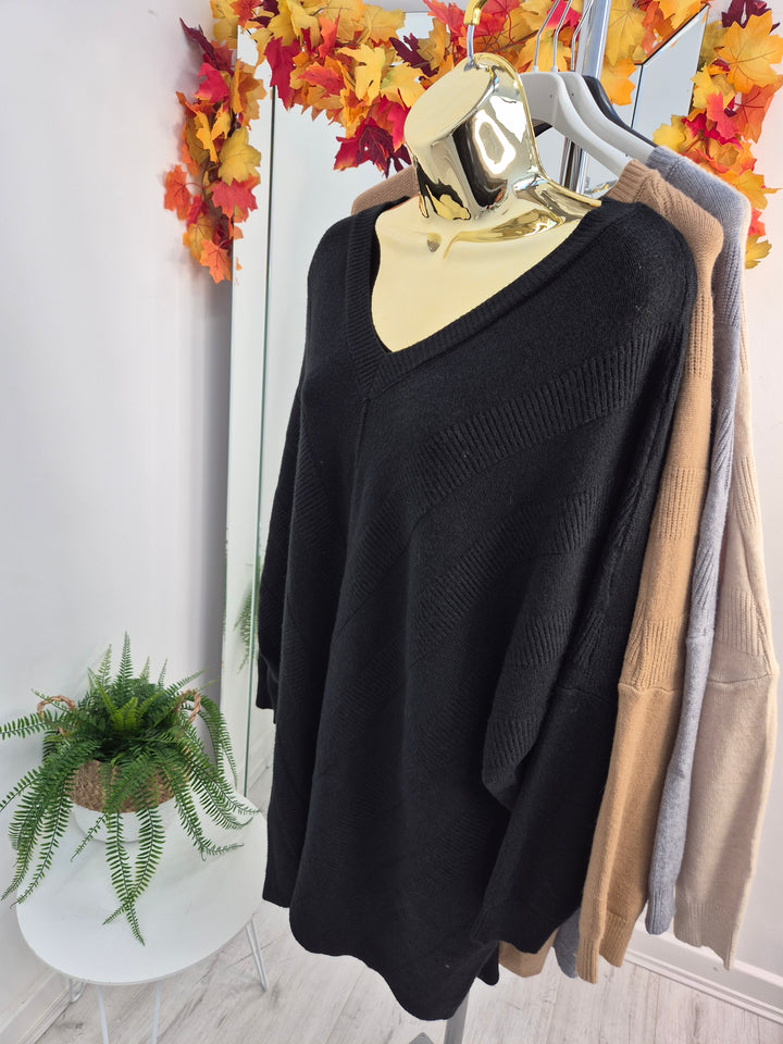 Vienna V Neck Oversized Hi Lo Jumper (choose your Colour) - (One Size/Curvy, fits from Size 14 up to Size 18/20)