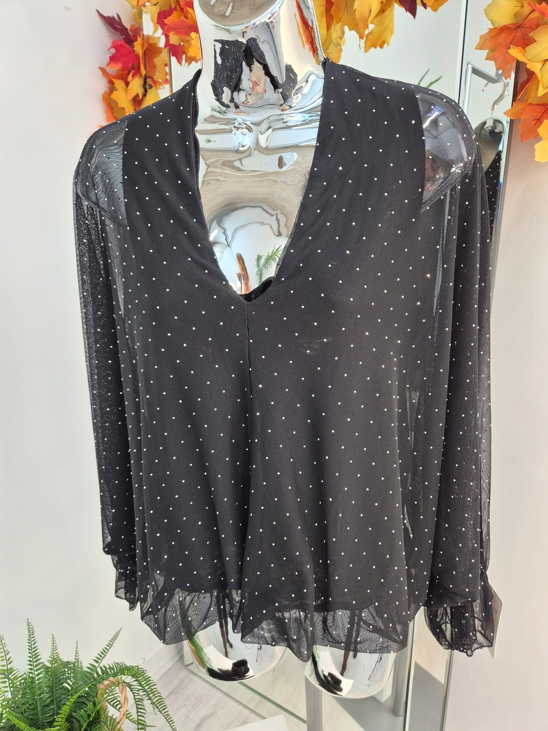 Christina Diamante V Neck & V Back Top - Black (One Size fitting from Size 8 up to Size 16)