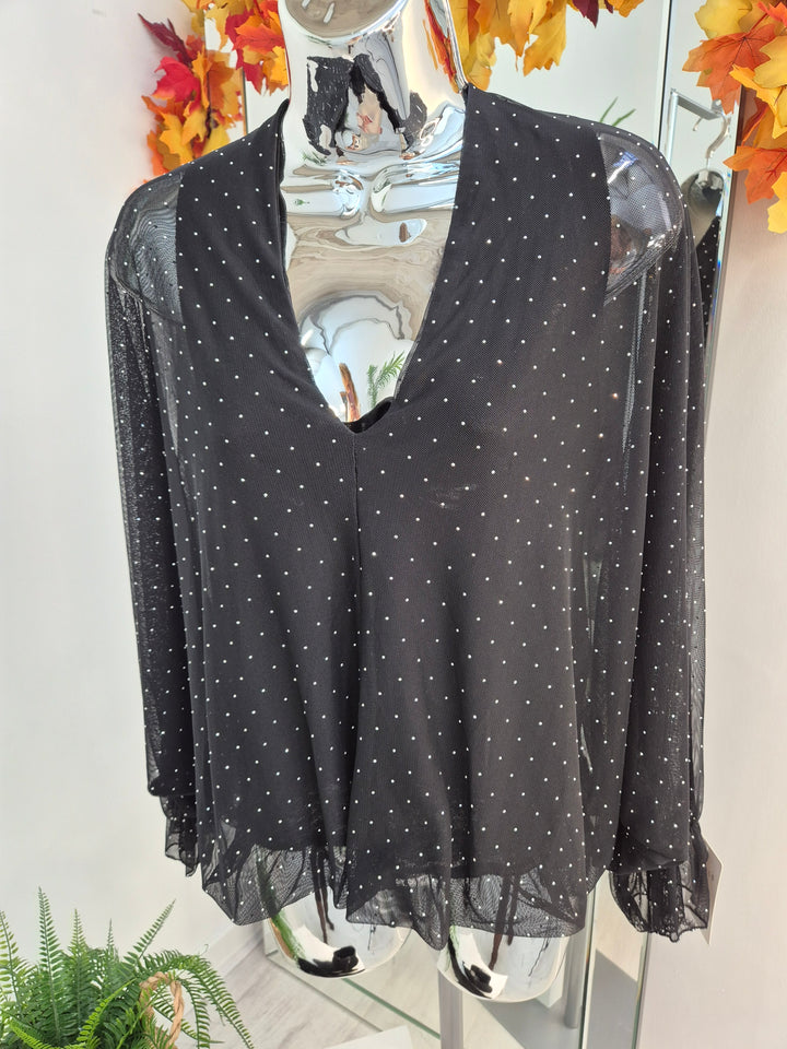 Christina Diamante V Neck & V Back Top - Black (One Size fitting from Size 8 up to Size 16)