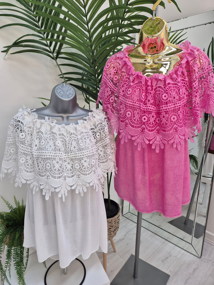 Florence Lace Bardot Top - (choose your Colour)