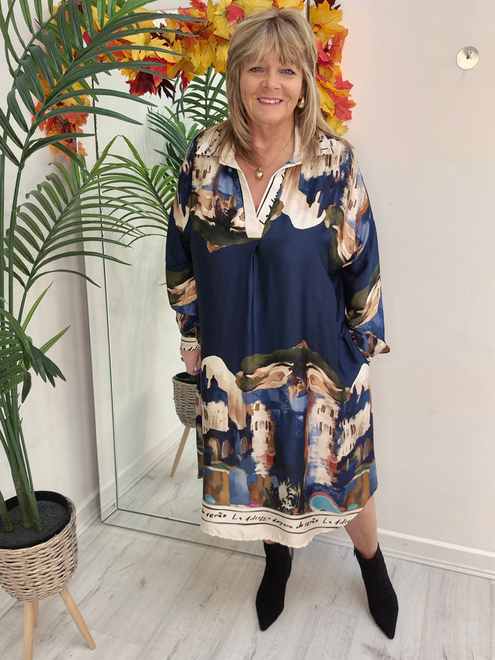 Amalfi Silk Dress - Navy - (One Size - fitting from Size 14 to Size 20)