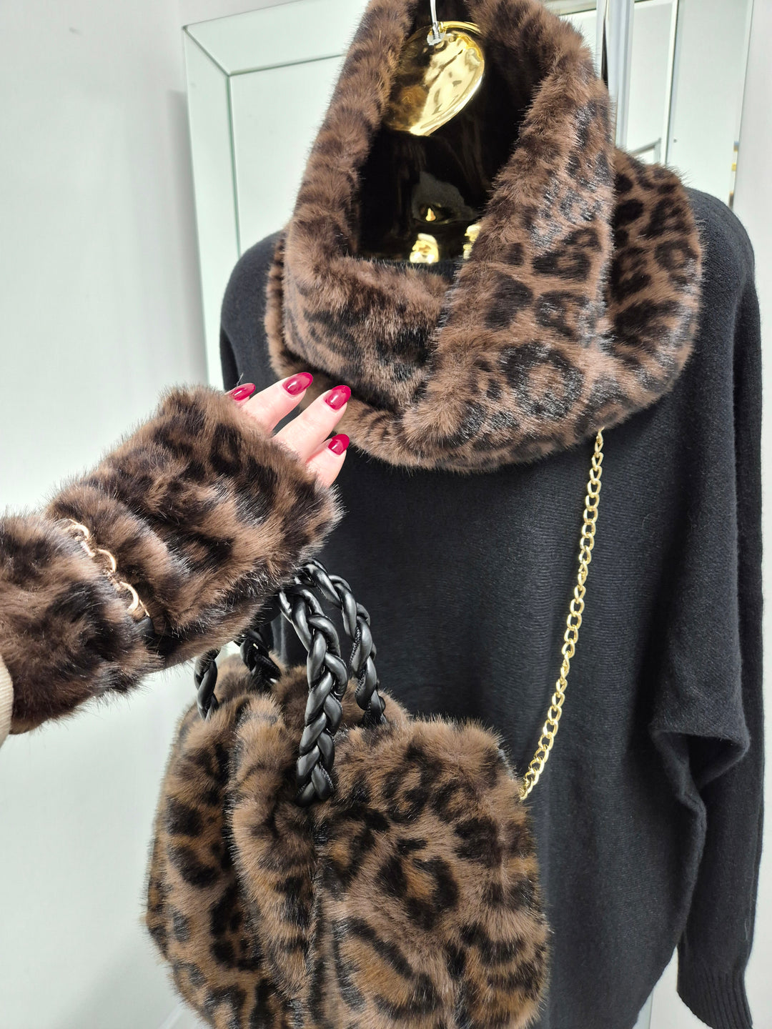 Oslo Faux Fur Infinity Snood - Chocolate Leopard