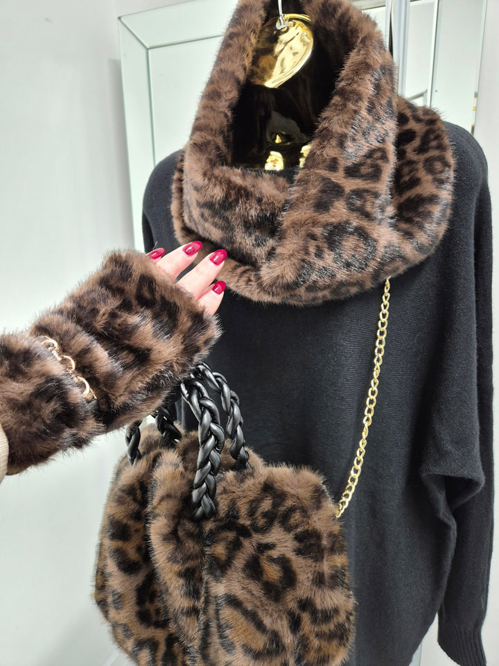 Oslo Faux Fur Infinity Snood - Chocolate Leopard