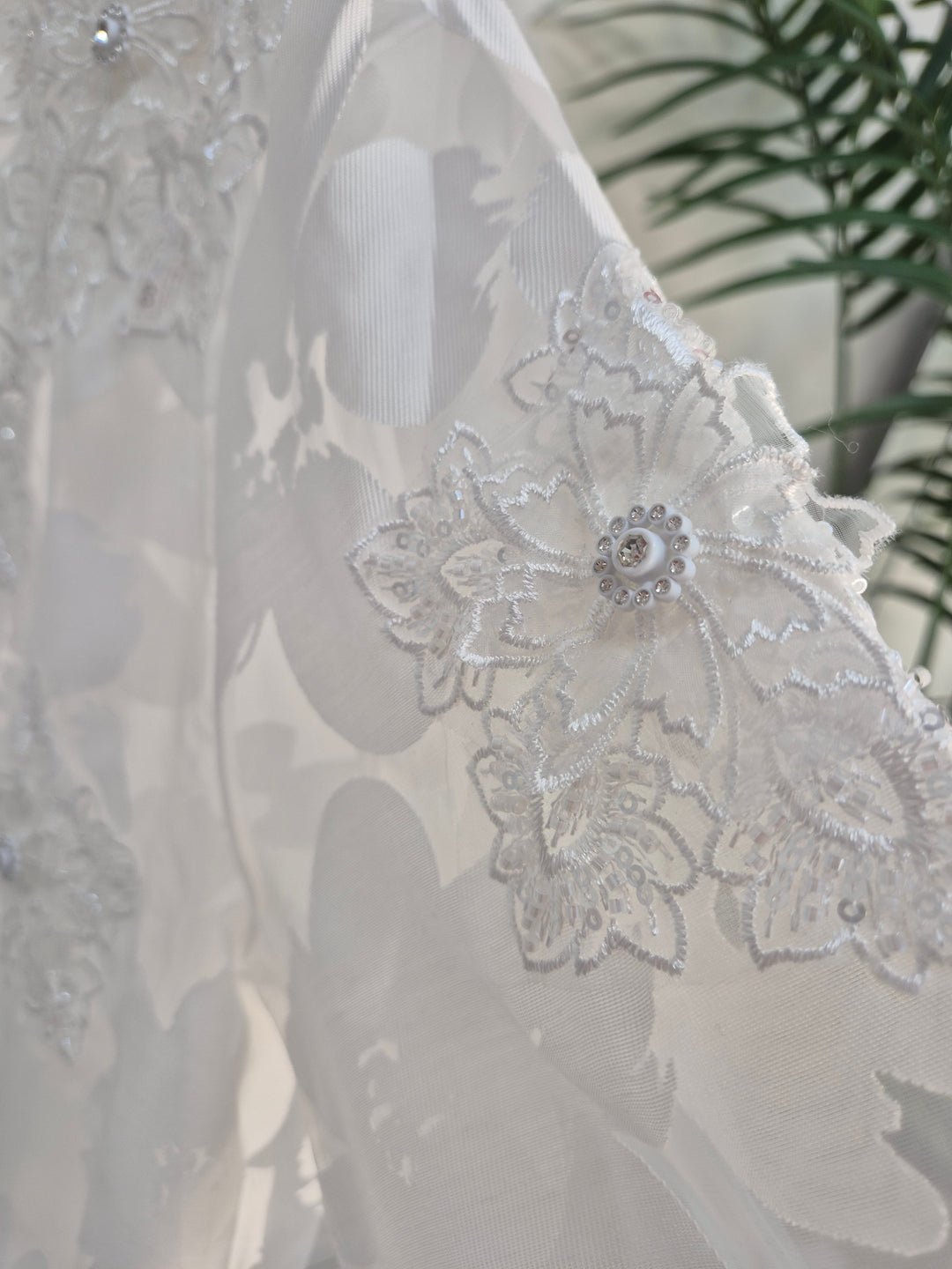 Valencia Ornate Blouse with Crystals & 3D Applique Sparkle - White (One Size, fits from Size 12 up to Size 16/Small Busted Size 18)