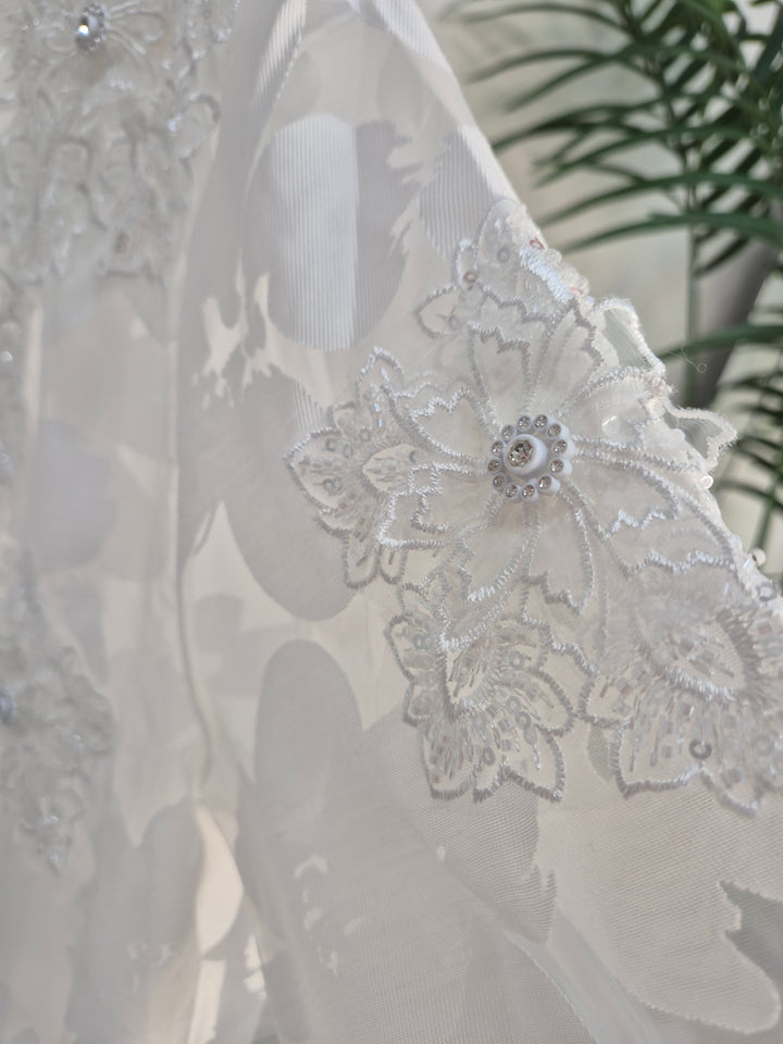 Valencia Ornate Blouse with Crystals & 3D Applique Sparkle - White (One Size, fits from Size 12 up to Size 16/Small Busted Size 18)