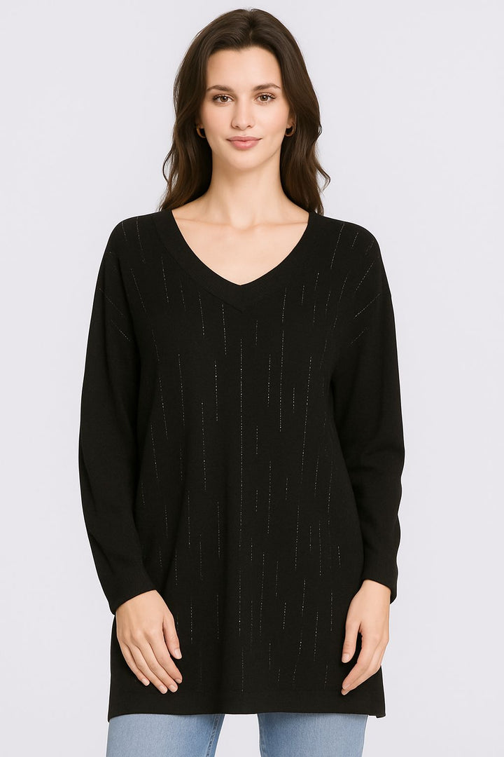 Davina Sparkly V Neck Jumper - Black (One Size/Curvy, fits from Size 12/14 up to Size 18)