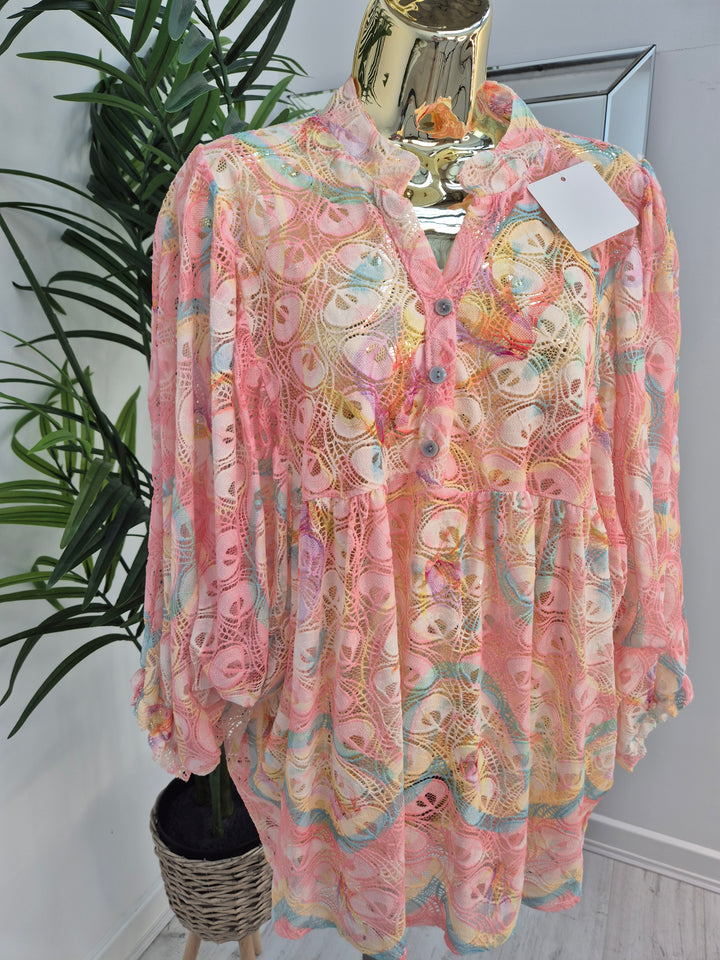 Gardenia Floral Lace Top - Pink (Oversized, fitting from Size 14 up to Size 20)