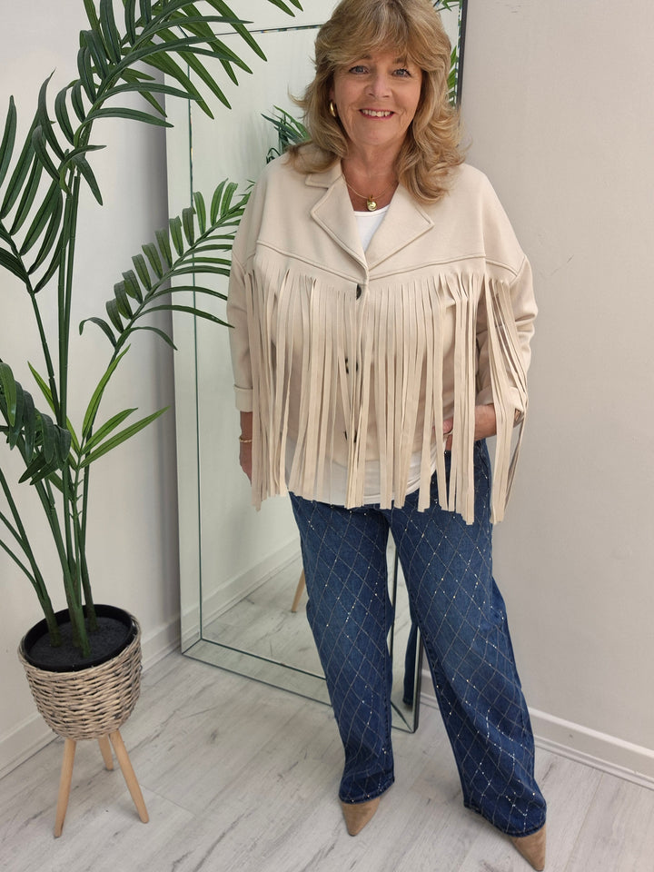 Texas Fringed Jacket  - (One Size fits from Size 12/14 to Size 18) - Beige