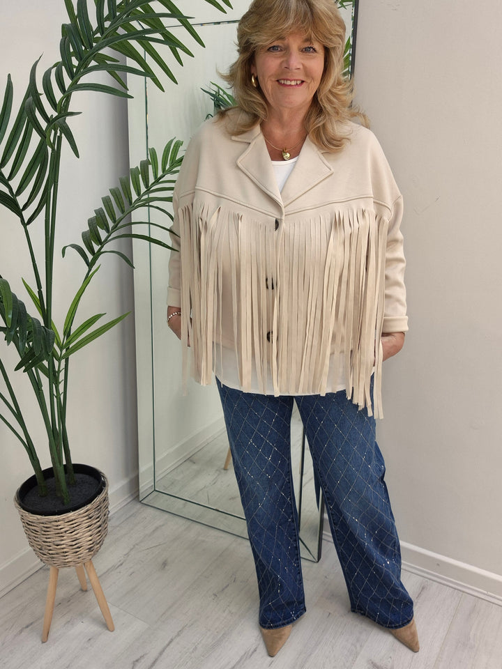 Texas Fringed Jacket  - (One Size fits from Size 12/14 to Size 18) - Beige