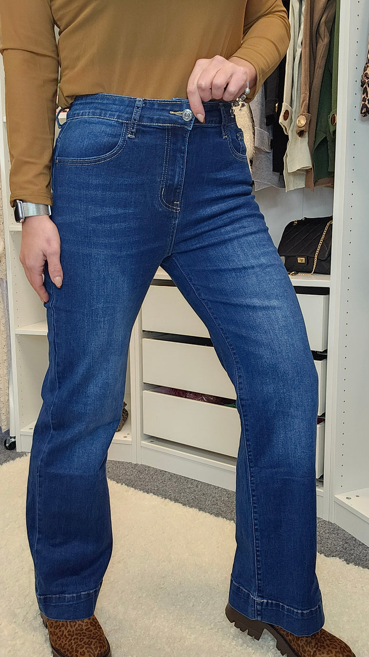 Wide Leg Mid Denim Jeans - (choose your Size)