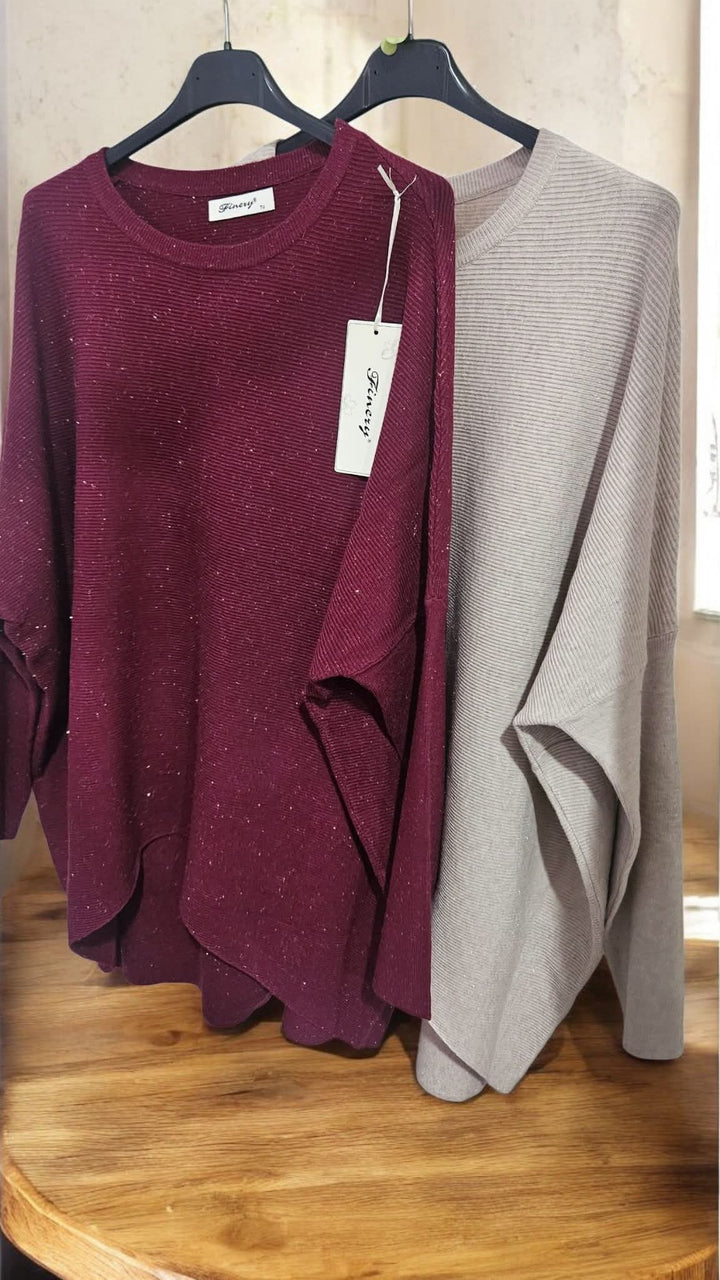 Simone Subtle Sparkle Hi Lo Jumper - Oatmeal - (One Size/Curvy, fits from Size 12/14 up to Size 18)