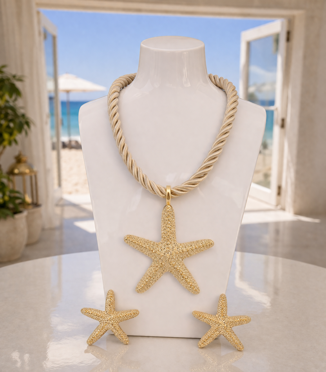 Starfish Necklace & Earrings Set (Gold Tone) - Gold