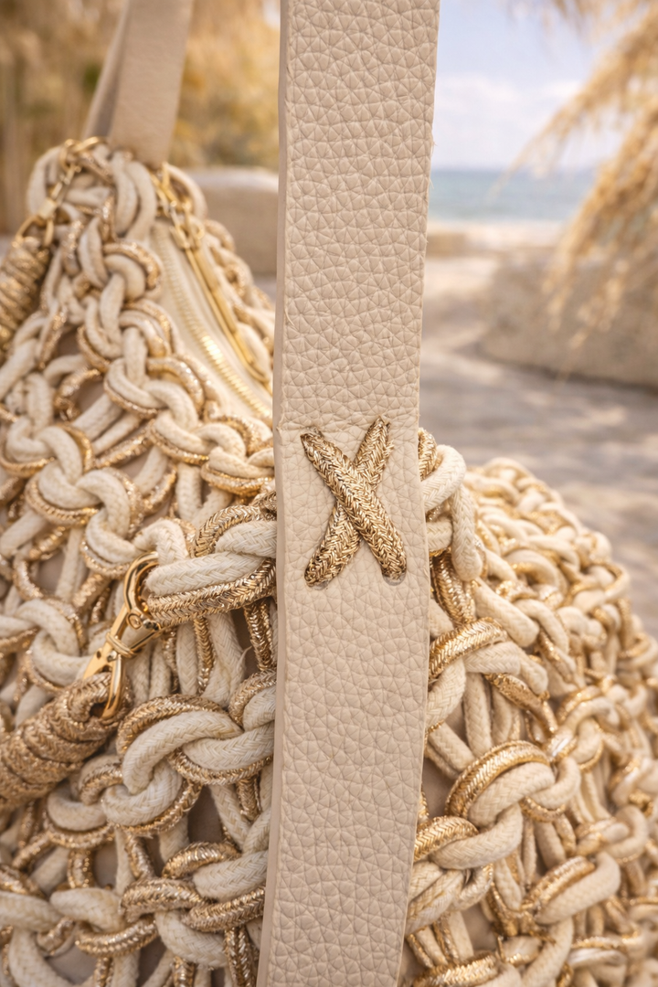 Marbella Gold Metallic Rope Bag - Cream/Gold