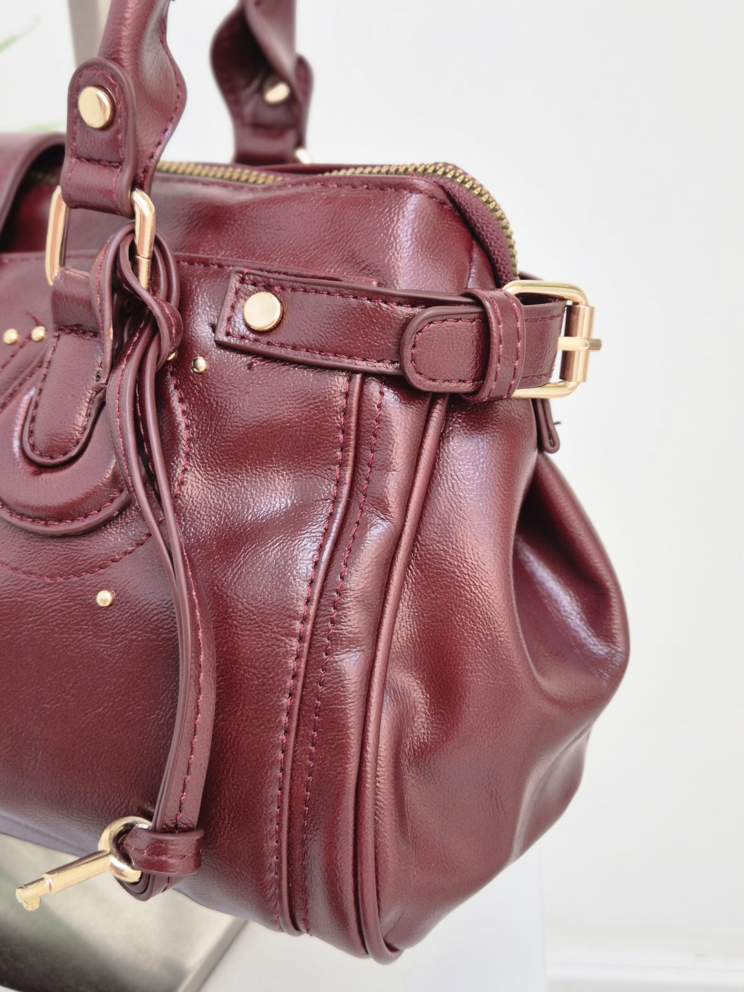 Mia Faux Leather Bag - Wine