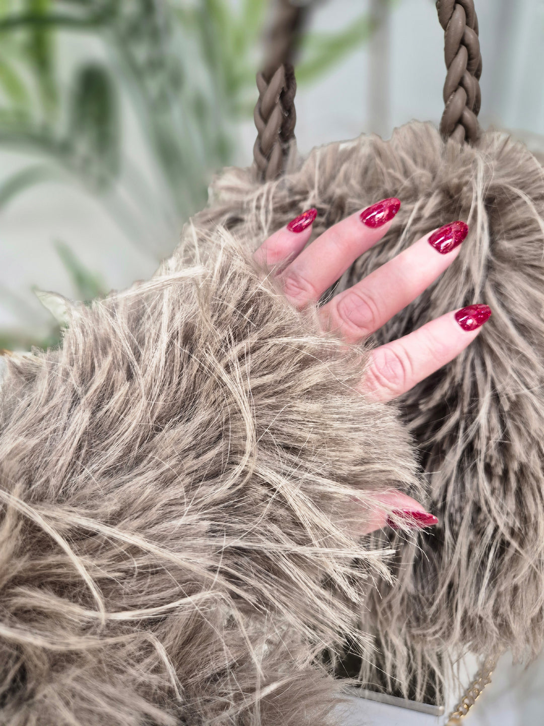 Oslo Faux Fur Shaggy Fingerless Gloves/Cuffs - Mocha