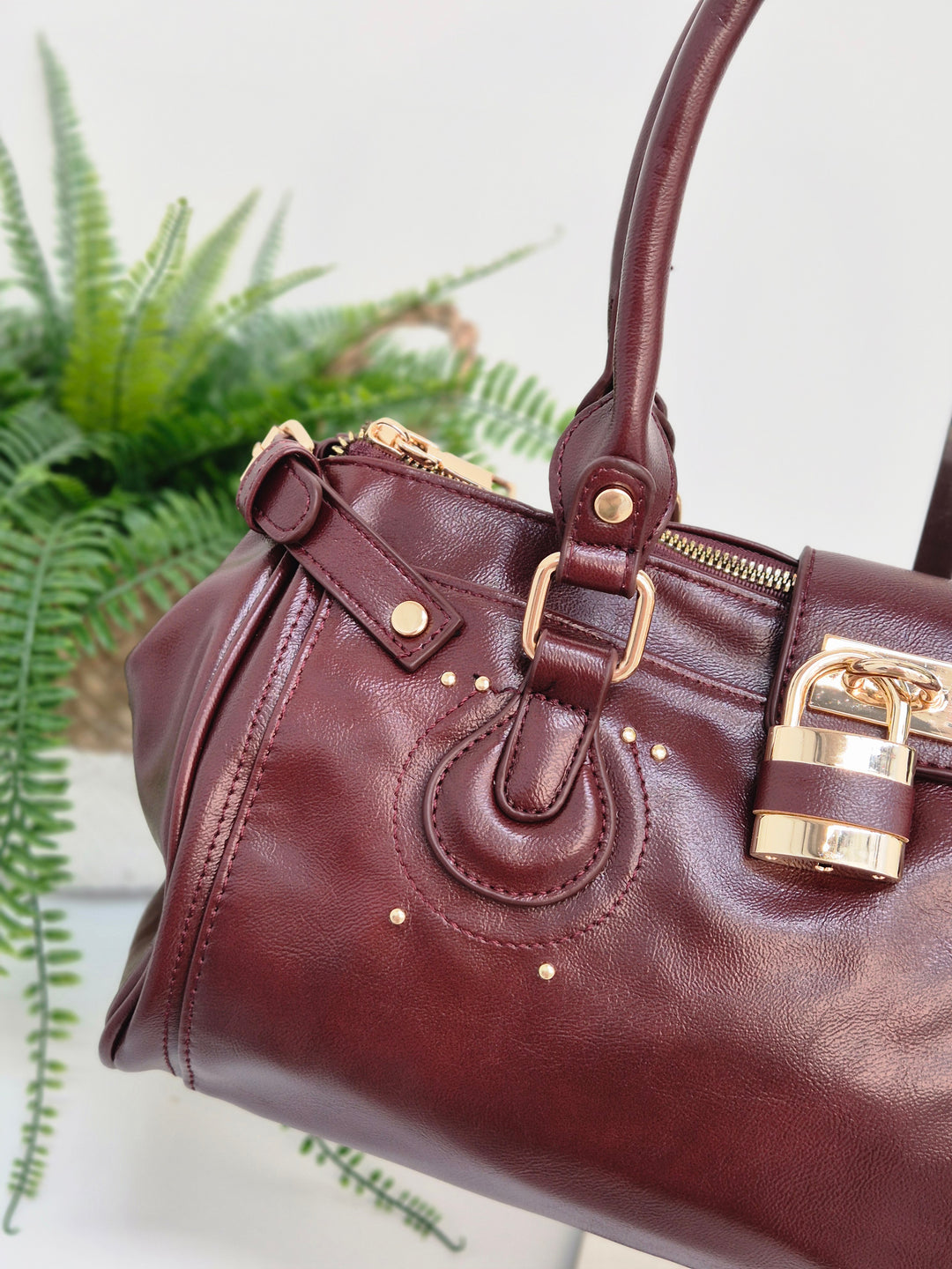 Mia Faux Leather Bag - Wine
