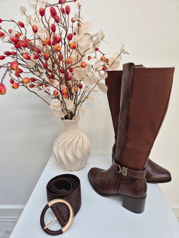 Hamptons Riding Boots with Elasticated Stretchy Back - Chocolate