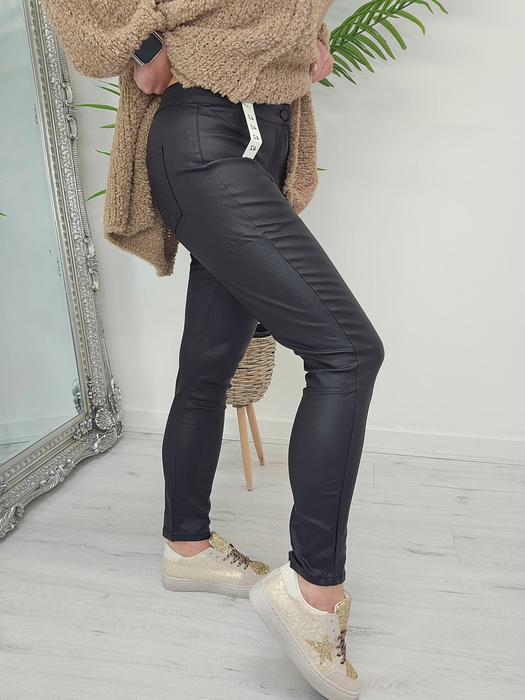 PU Coated Jeans - Black (choose your Size)