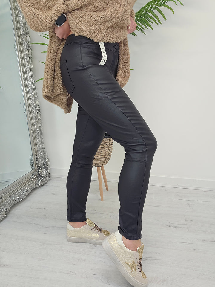 PU Coated Jeans - Black (choose your Size)