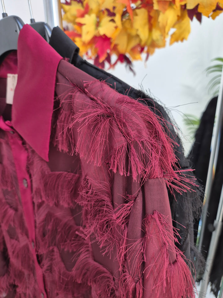 Madison Fringed Star Blouse - Wine (One Size/Curvy, fits from Size 12/14 up to Size 16/18)