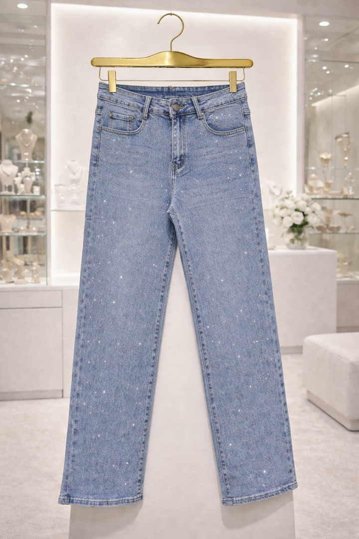 Celeste Sparkly Wide Leg Jeans - Stonewashed (choose your Size)