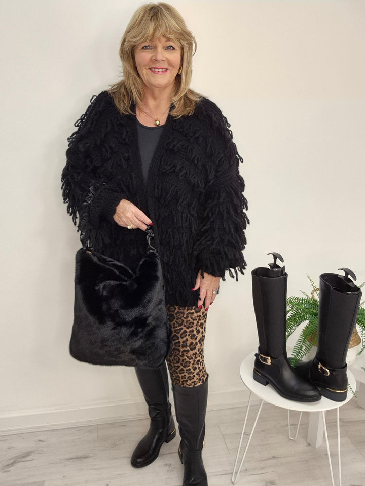 Shaggy Cardigan (Oversized) Long Length - Black