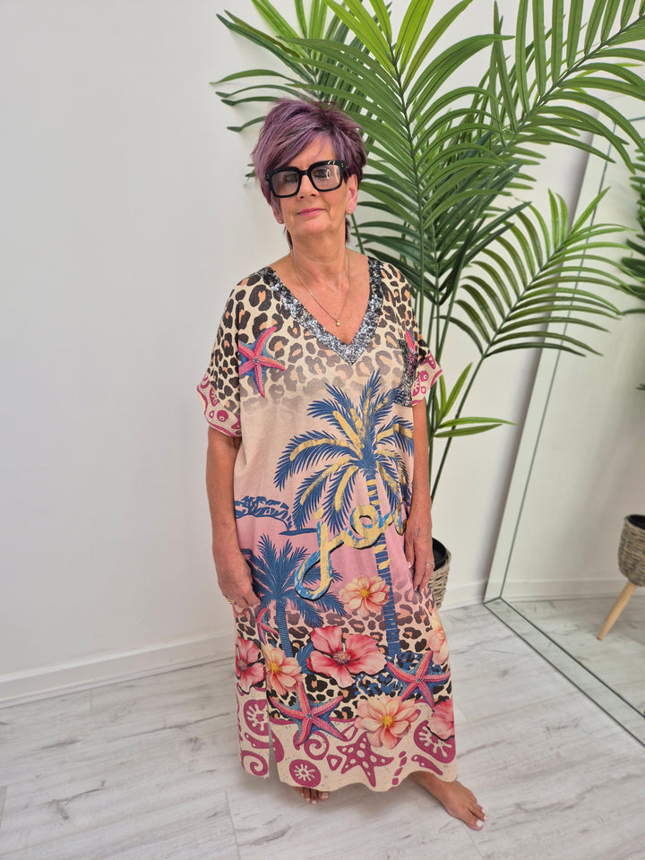Carla Sequin Palm Maxi Dress - (Loose Fit - fits up to Size 18/20)
