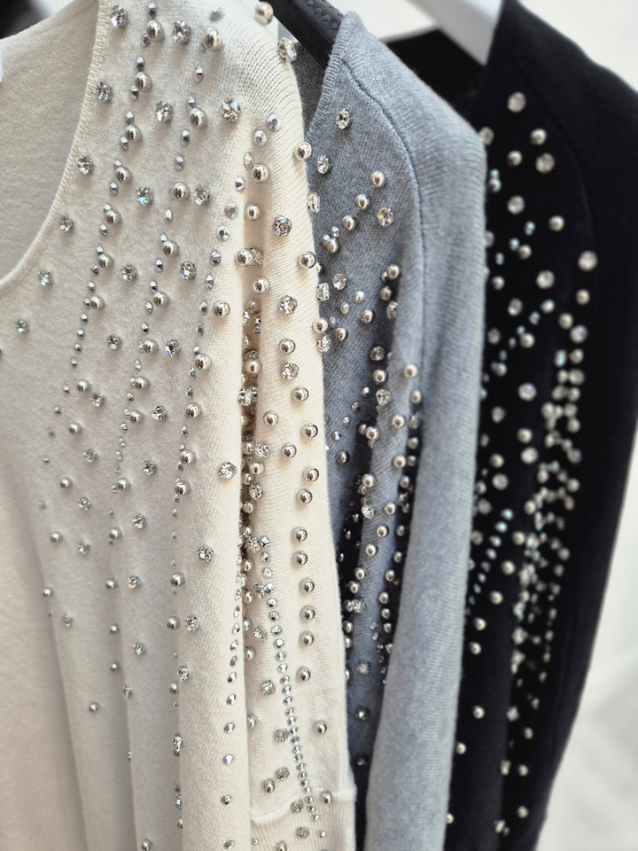 Celine Crystals, Pearls & Diamantes Oversized Jumper with V Neck (choose your Colour) (One Size/Curvy, fits from Size 12 up to Size 18)