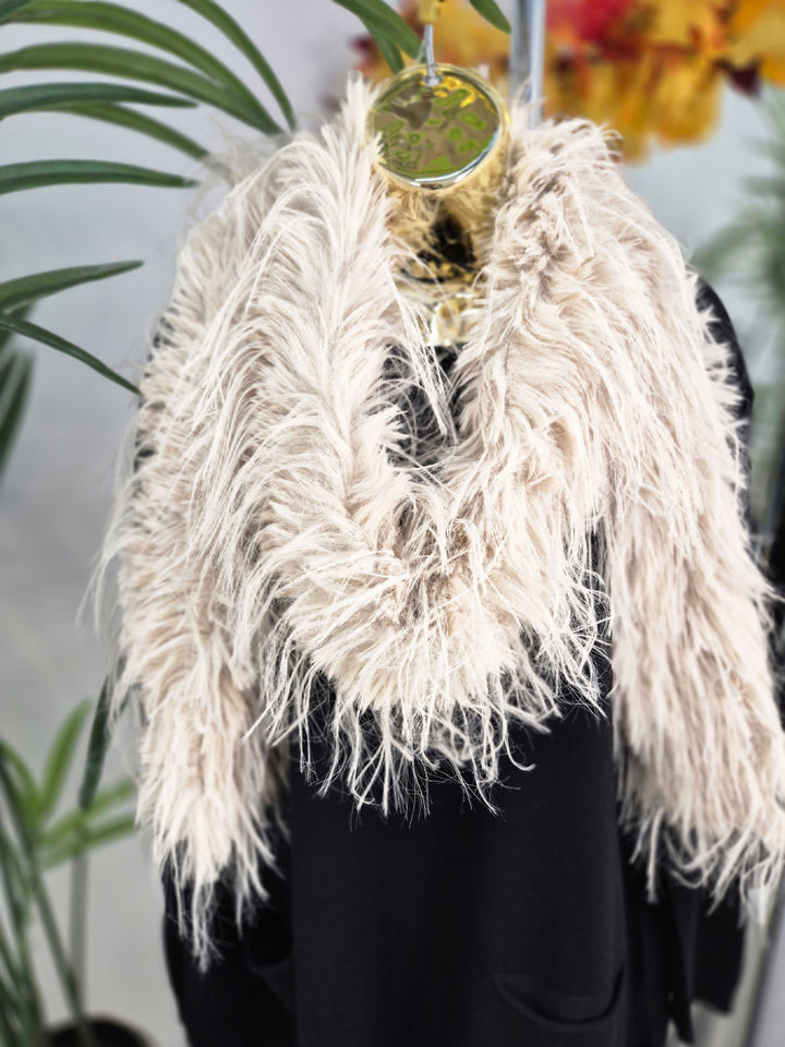 Oslo Faux Fur Shaggy Long Scarf - Cream