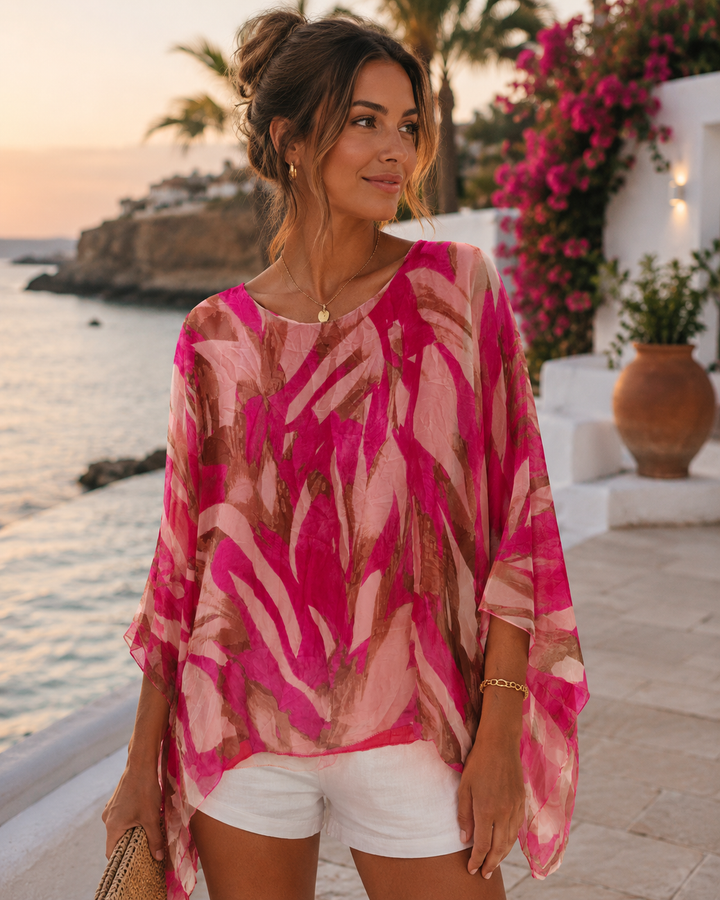 Portofino 100% Silk Overlay Top - (One Size, fits Size 14 up to Size 16/18) - Pink