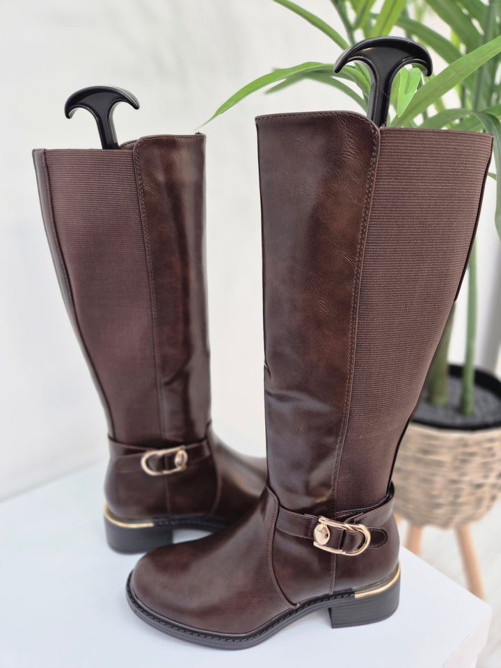 Boston Riding Boots with Elasticated Stretchy Back - Chocolate