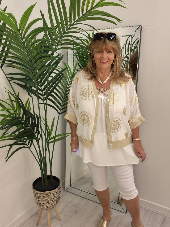 Ibiza Floral Jacket - White/Gold - (Loose Fit)