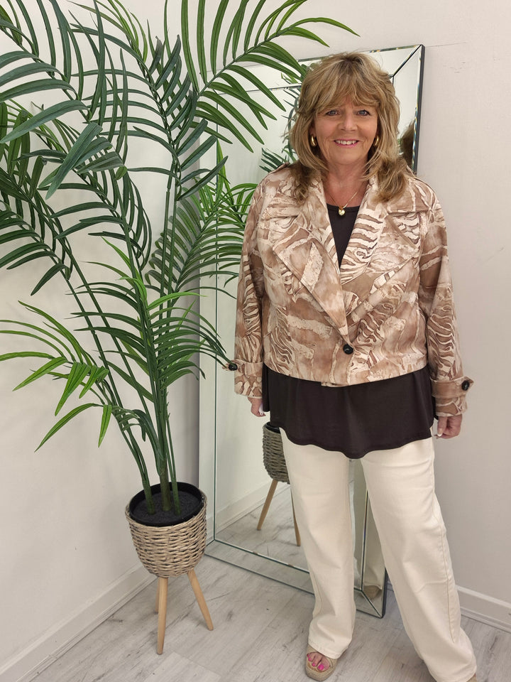 Suzie Suedette Biker Jacket (Loose Fit, fits from Size 12 up to Size 18) - Natural