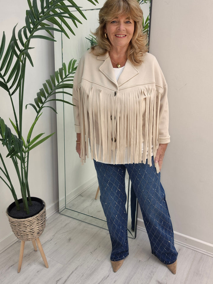 Texas Fringed Jacket  - (One Size fits from Size 12/14 to Size 18) - Beige
