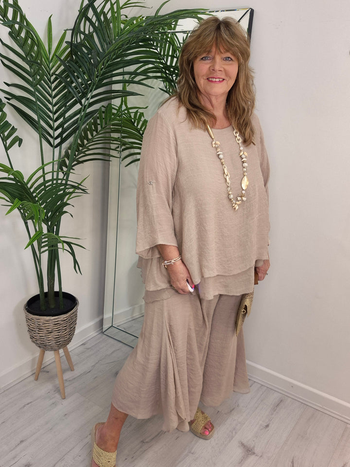 Sicily Two Piece Co-ord Set (3/4 Length Pants) - Mocha