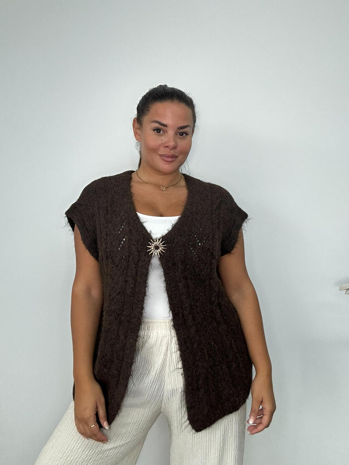 Vermont Super Soft & Fluffy Waistcoat (Oversized, fits from Size 16 up to Size 20/22) - Chocolate