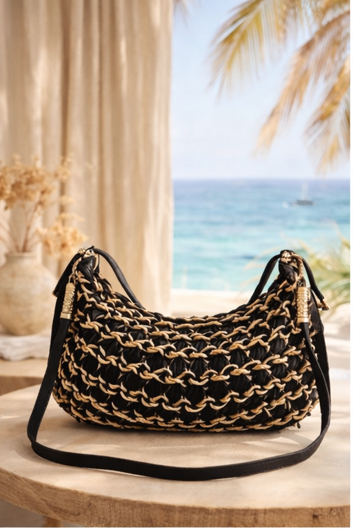 Marbella Gold Metallic Rope Bag - Black/Gold