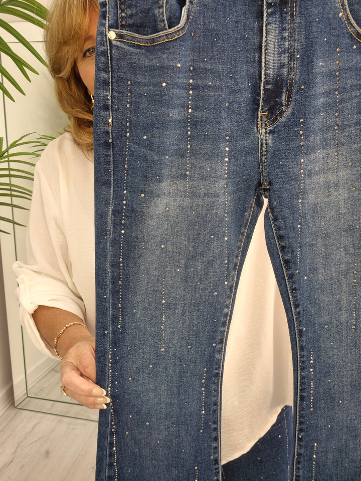 Stella Sparkly G Smack Flare Jeans - Dark Denim Stonewashed (choose your Size)