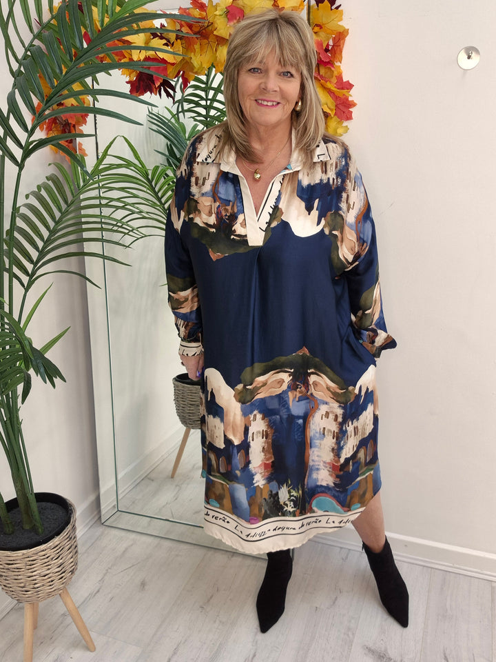 Amalfi Silk Dress - Navy - (One Size - fitting from Size 14 to Size 20)