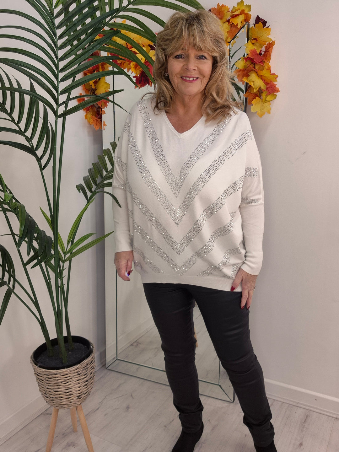 Verity Sparkly Oversized Jumper with V Neck (choose your Colour) (One Size/Curvy, fits from Size 12/14 up to Size 18)