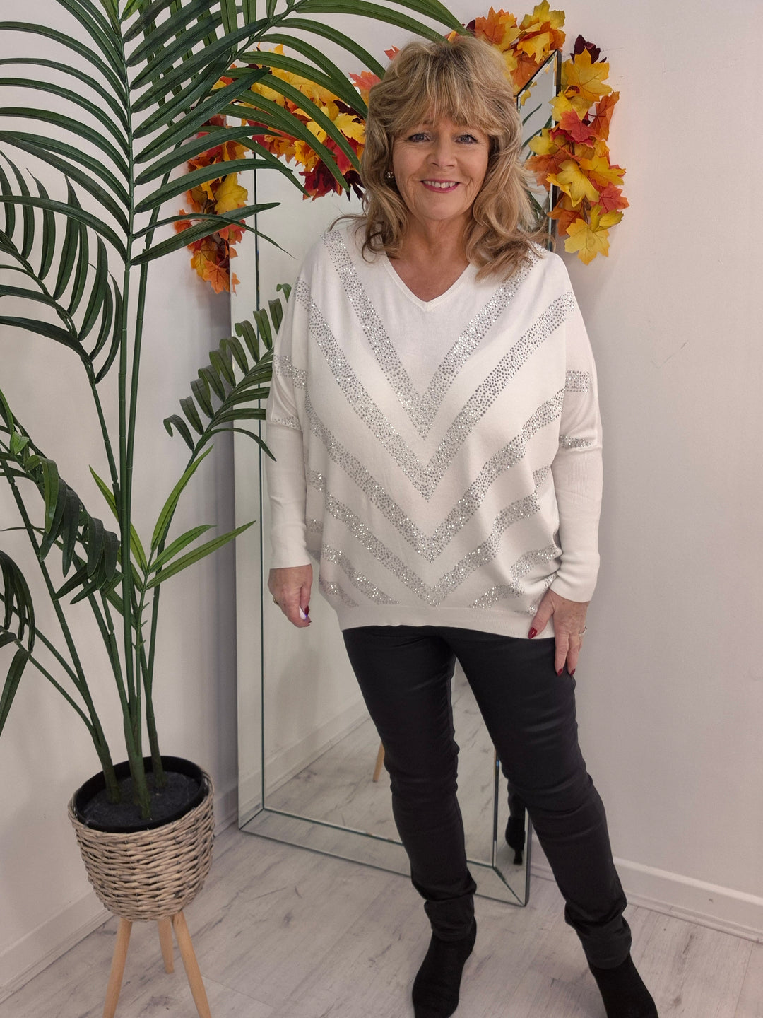 Verity Sparkly Oversized Jumper with V Neck (choose your Colour) (One Size/Curvy, fits from Size 12/14 up to Size 18)