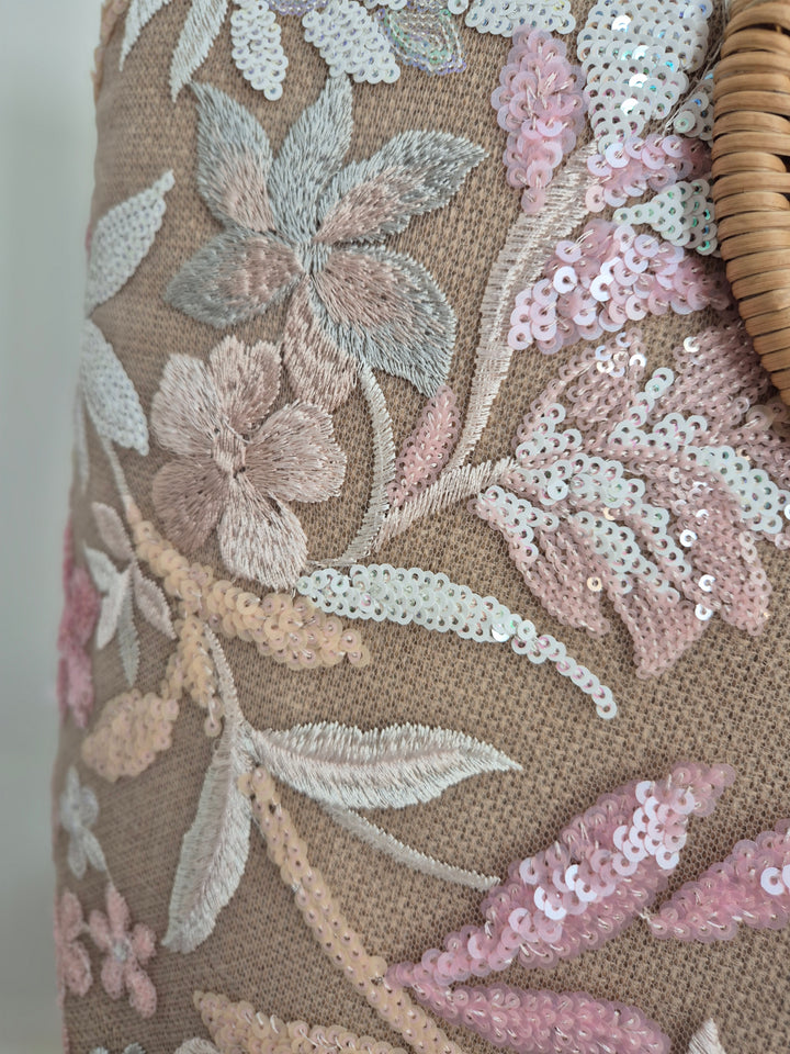 Floral Sequins Bamboo Bag - Pink