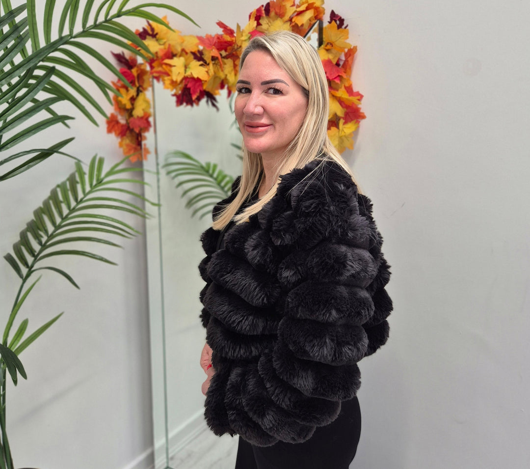 Oslo Faux Fur Cardigan (choose your Size) - Black