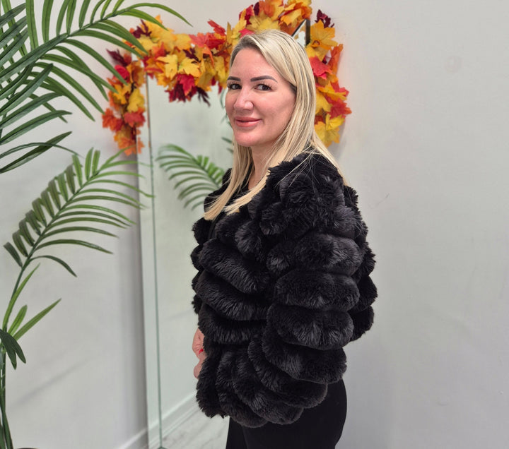 Oslo Faux Fur Cardigan (choose your Size) - Black