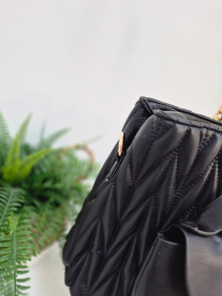 Alexis Quilted Faux Leather Bag with Charms - Black